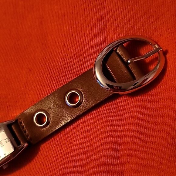 Vintage L.e.i. LEI Watch Silver Case Brown Leather Riveted Band Y2K‎ Big Buckle main image 5